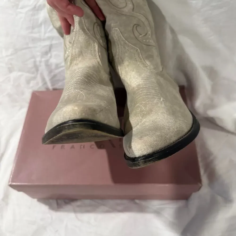 American Rag White Suede Mid Calf Boots Western Cowboy Boho Size 10 Country